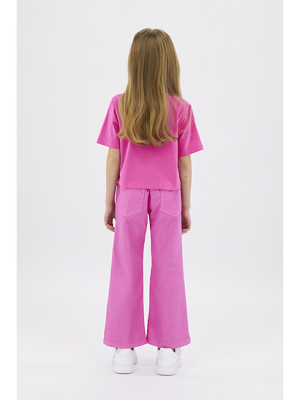 Kız Çocuk Cep Detaylı Fuşya Tişört-1
