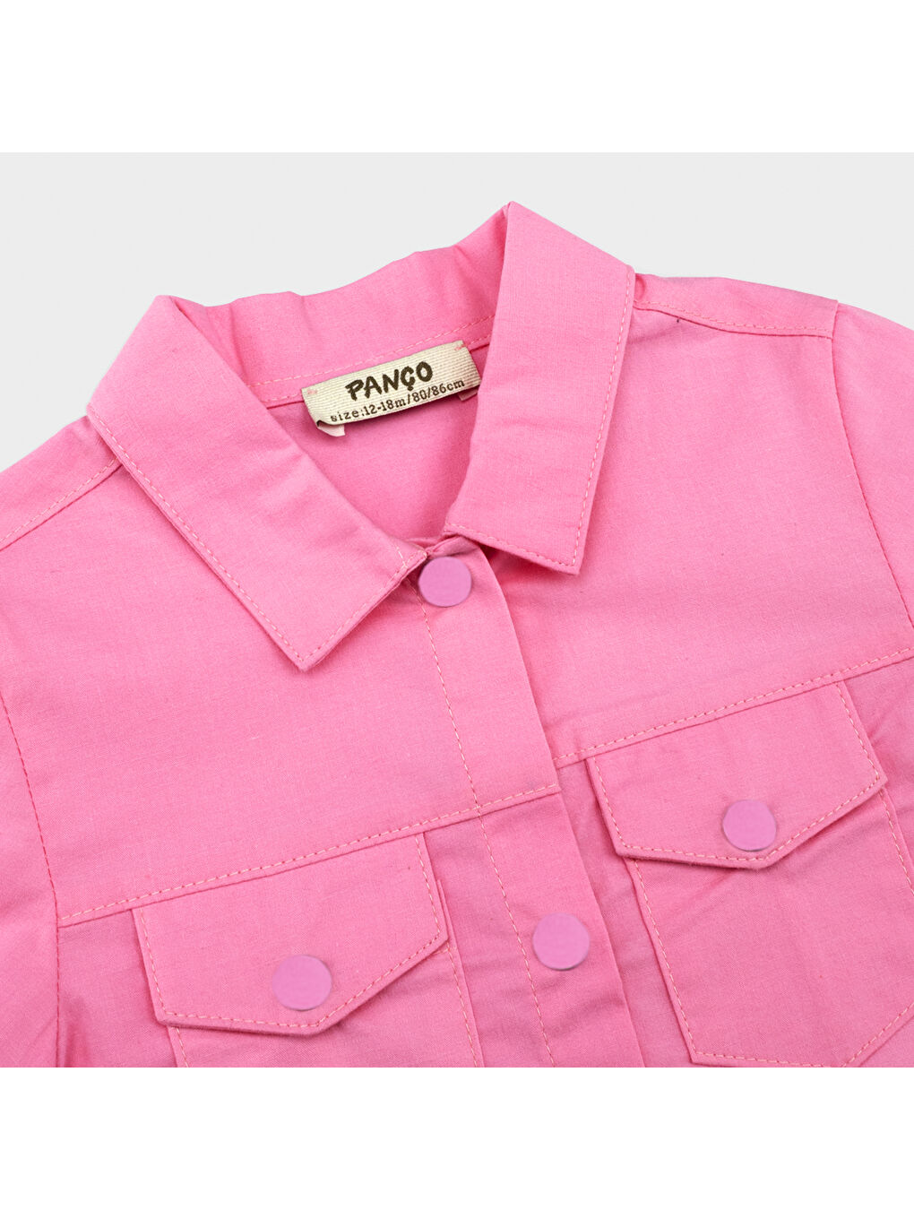 Kız Bebek Cep Detaylı Gömlek Yakalı Pembe Elbise-2