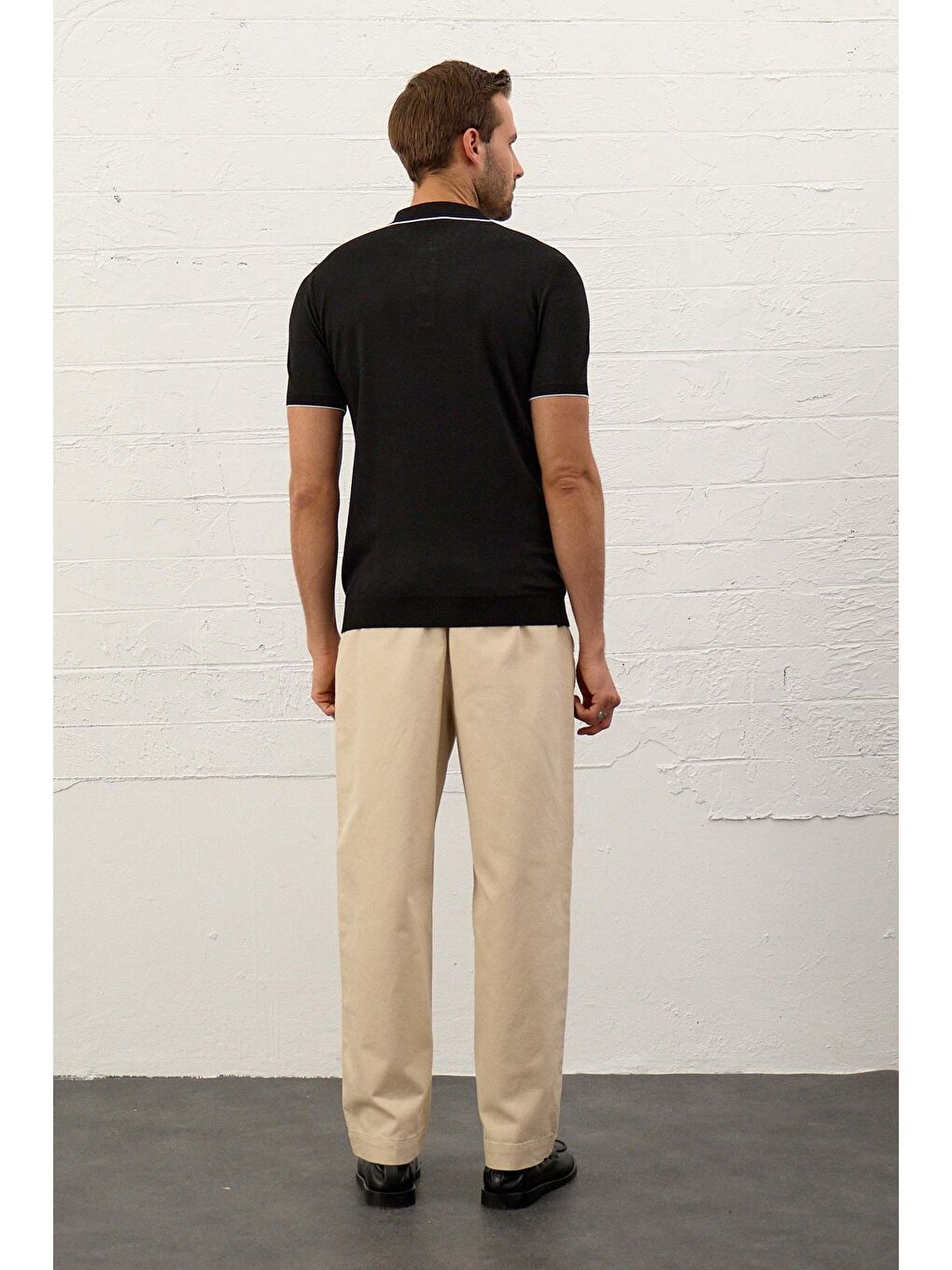 Erkek Slim-Fit Polo Yaka İnce Triko TişörtSiyah-5