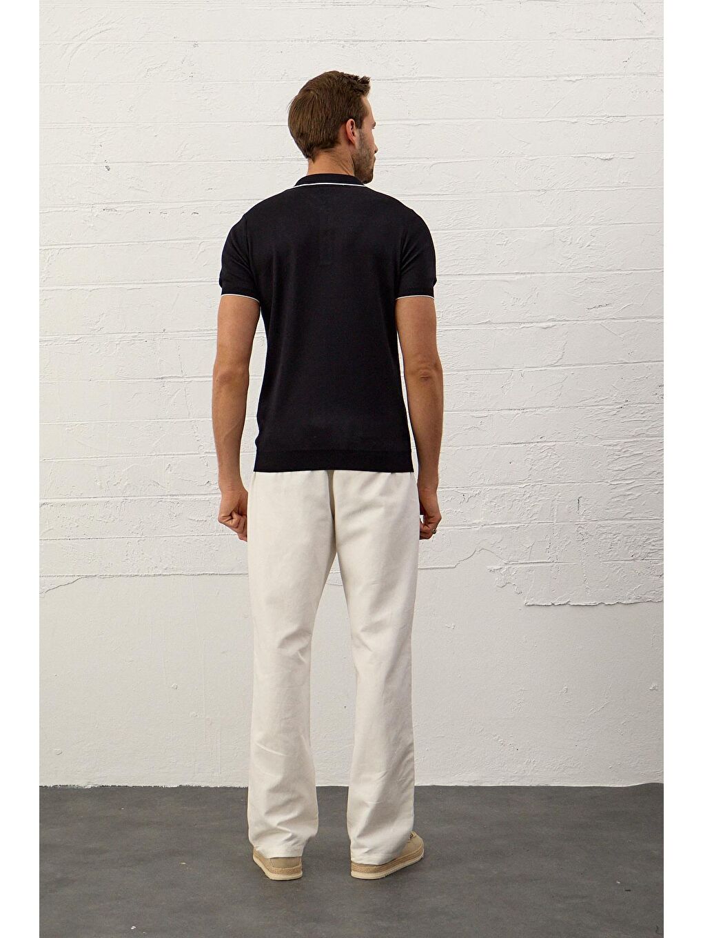 Erkek Slim-Fit Polo Yaka İnce Triko TişörtKoyu Lacivert-6