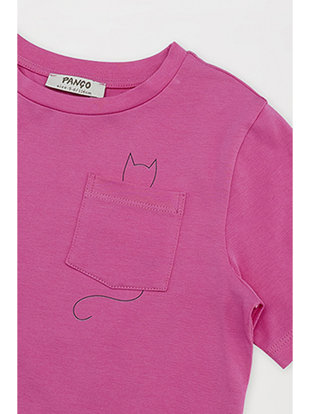 Kız Çocuk Cep Detaylı Fuşya Tişört-5