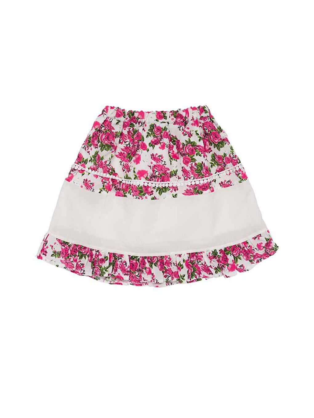 Fuşya Kız Çocuk  Çiçek Desenli Nakış Detaylı  Penye Etek