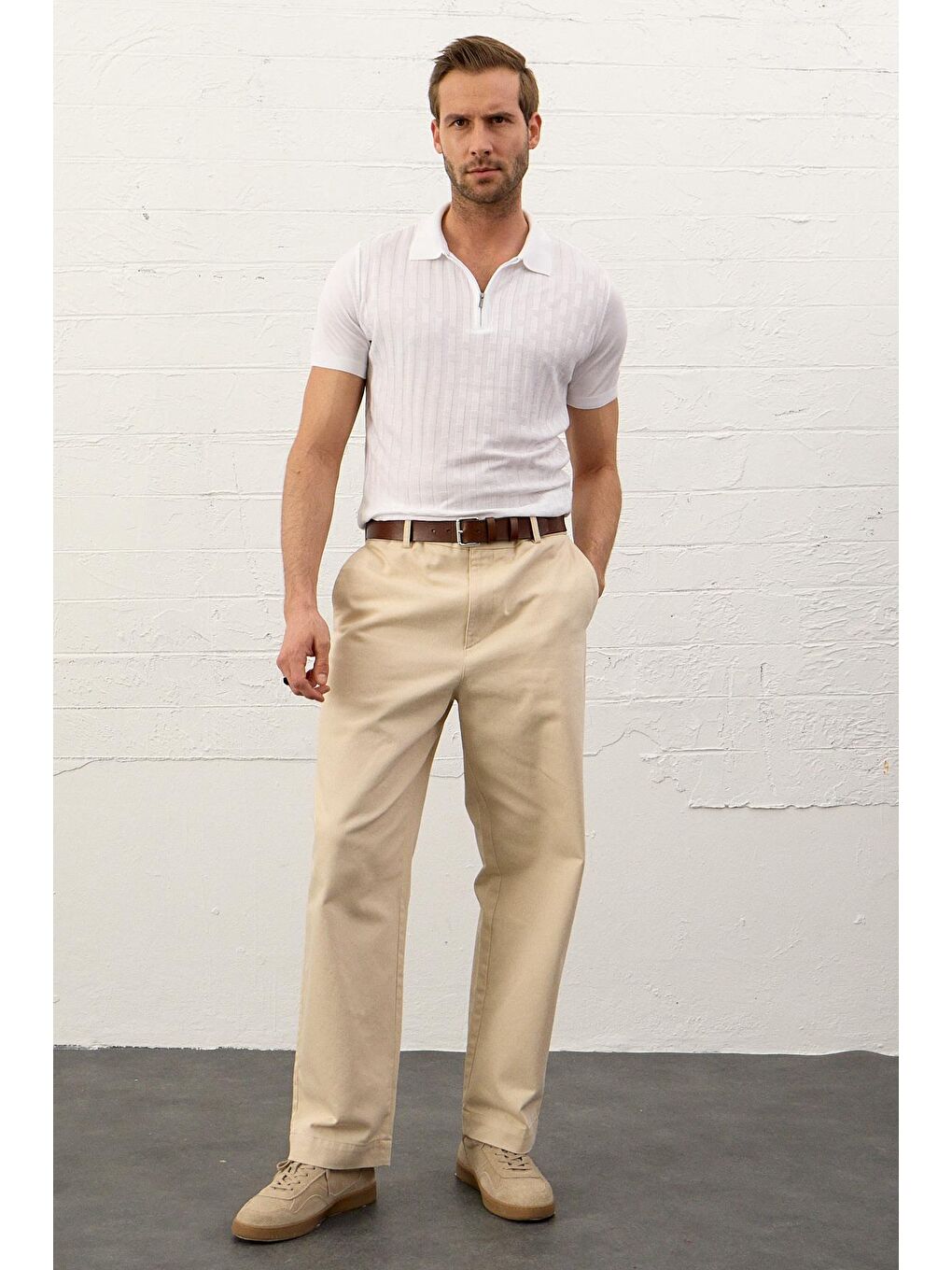 Danger Erkek Fermuarlı Slim-Fit Polo Yaka İnce Triko Tişört Beyaz - 4