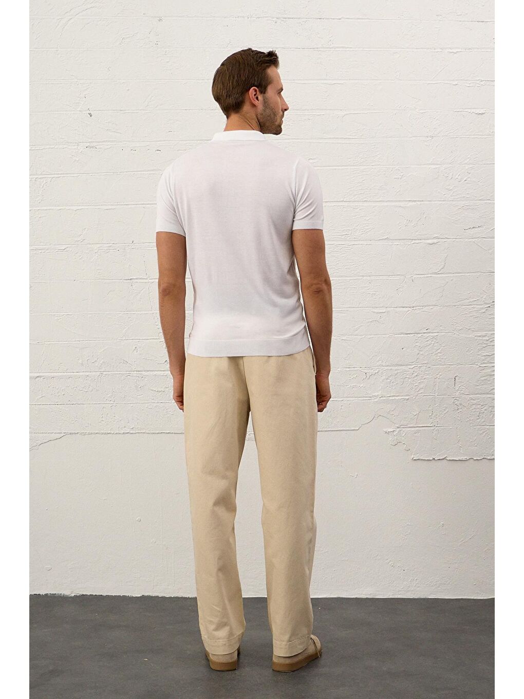 Danger Erkek Fermuarlı Slim-Fit Polo Yaka İnce Triko Tişört Beyaz - 6