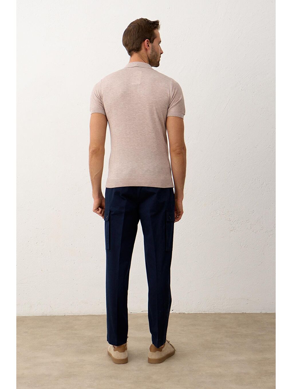 Kahverengi Erkek Basic Slim-Fit Polo Yaka Yazlık Triko Tişört Açık Kahve-6