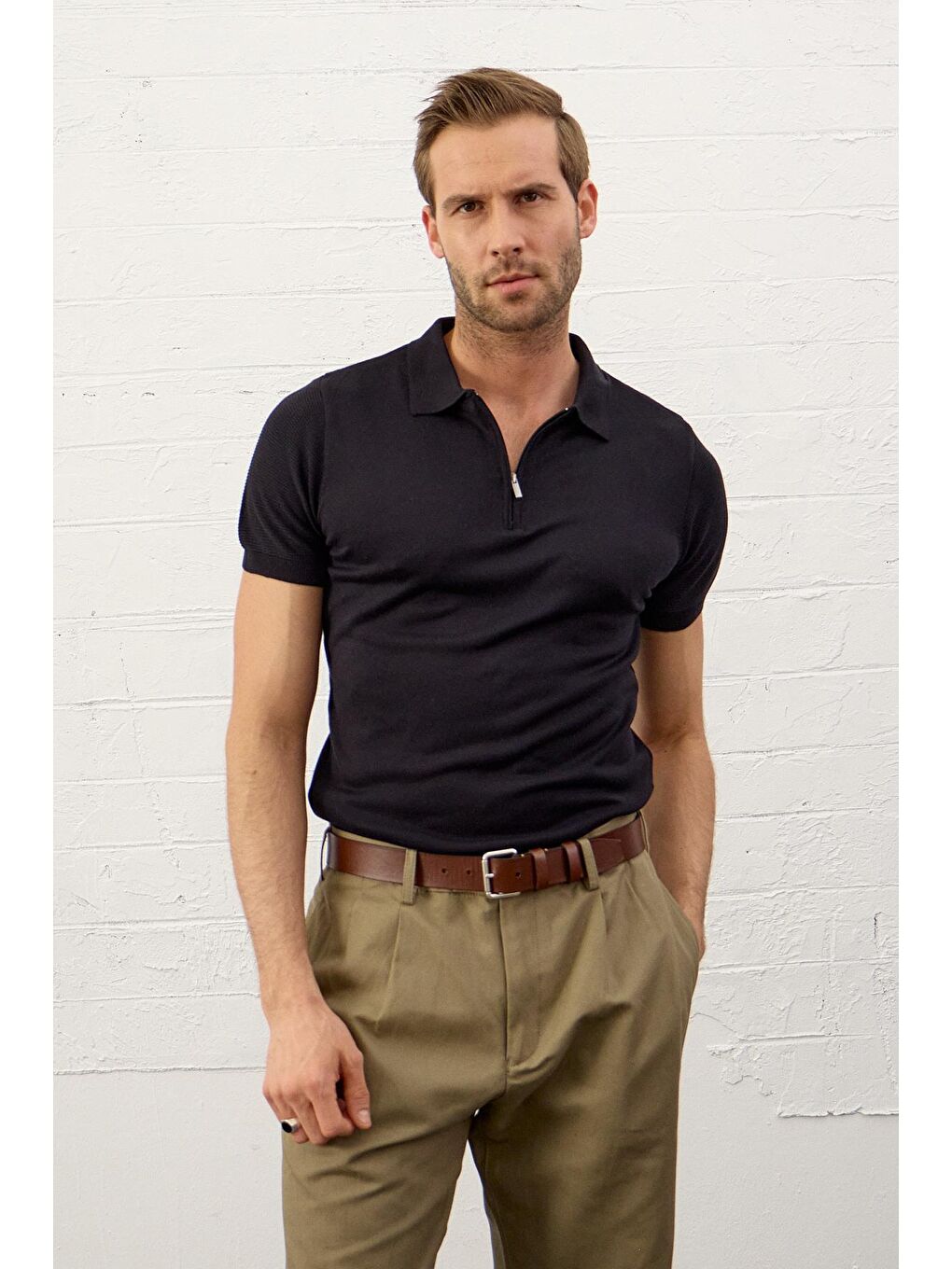 Danger Erkek Basic Slim-Fit Polo Yaka Yazlık Triko Tişört Koyu Lacivert - 3