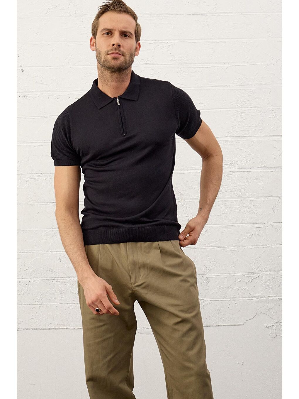 Danger Erkek Basic Slim-Fit Polo Yaka Yazlık Triko Tişört Koyu Lacivert - 4
