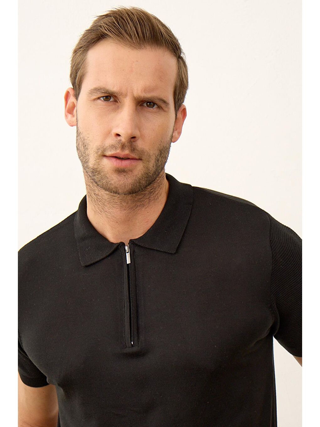 Danger Erkek Basic Slim-Fit Polo Yaka Yazlık Triko Tişört Siyah - 2