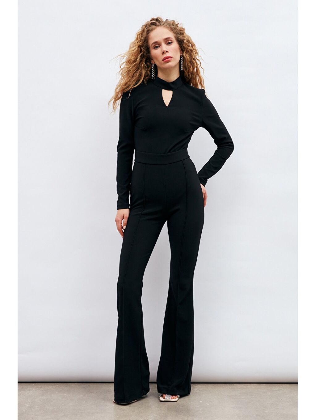 İspanyol Paça Pantolon - Siyah-1