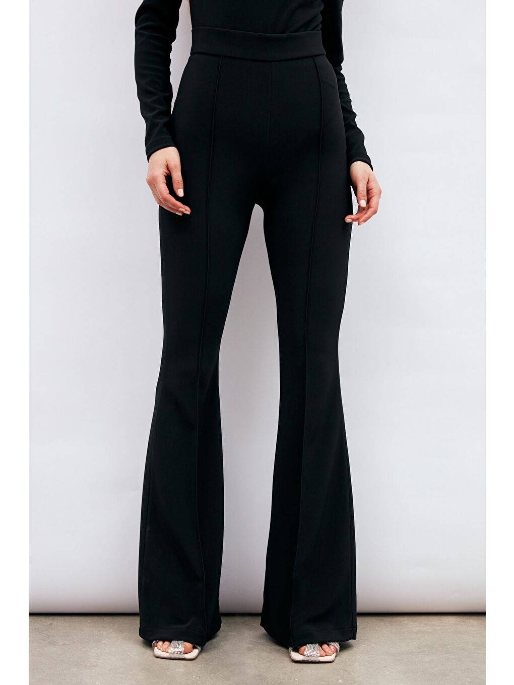 İspanyol Paça Pantolon - Siyah-4