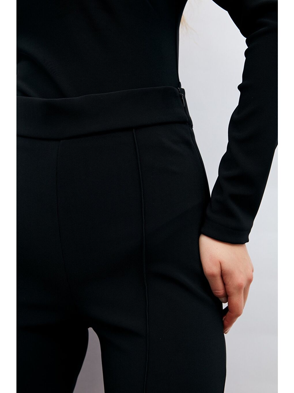 İspanyol Paça Pantolon - Siyah-5
