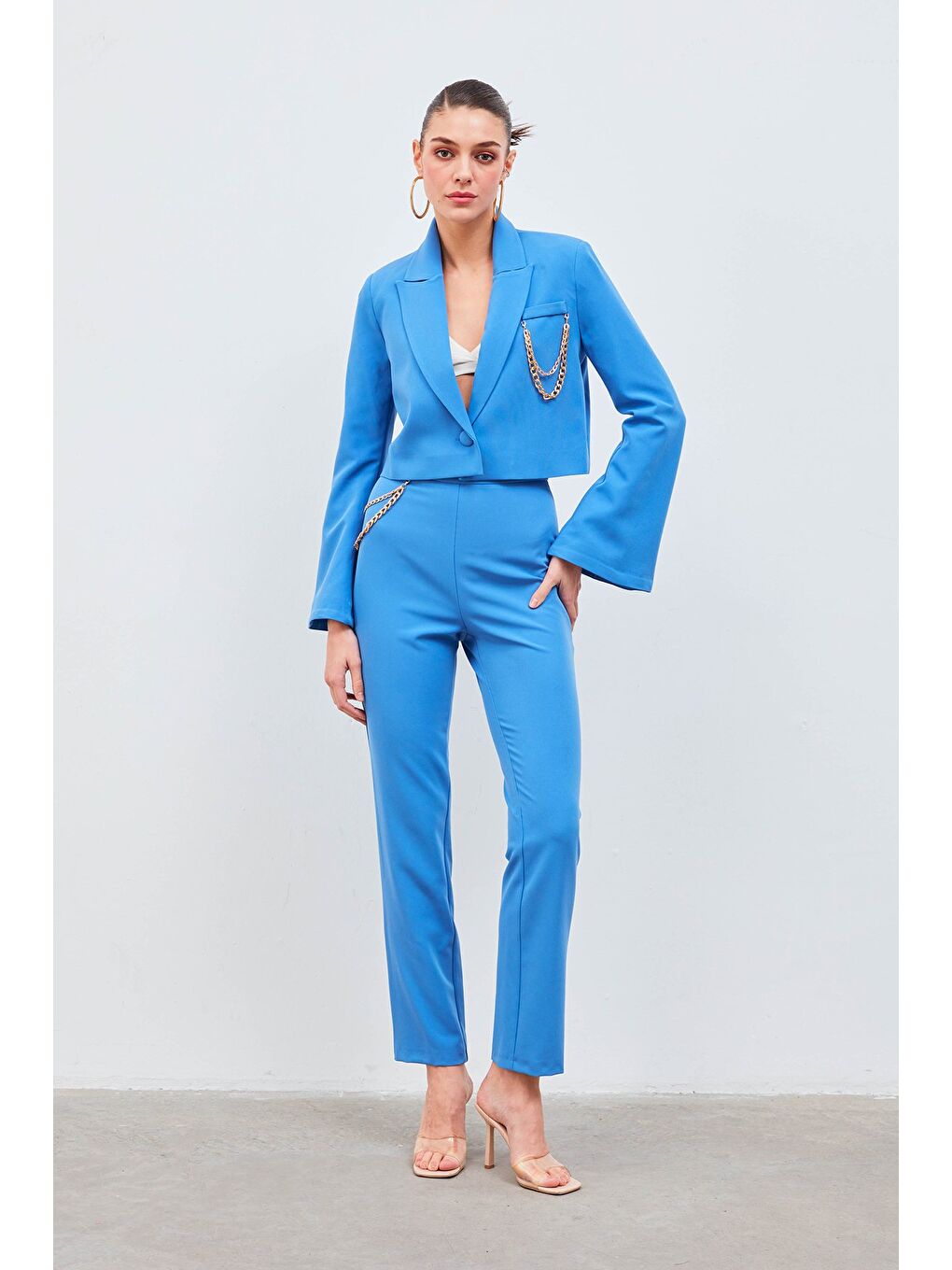 Zincir Aksesuarlı Pantolon - Mavi-1