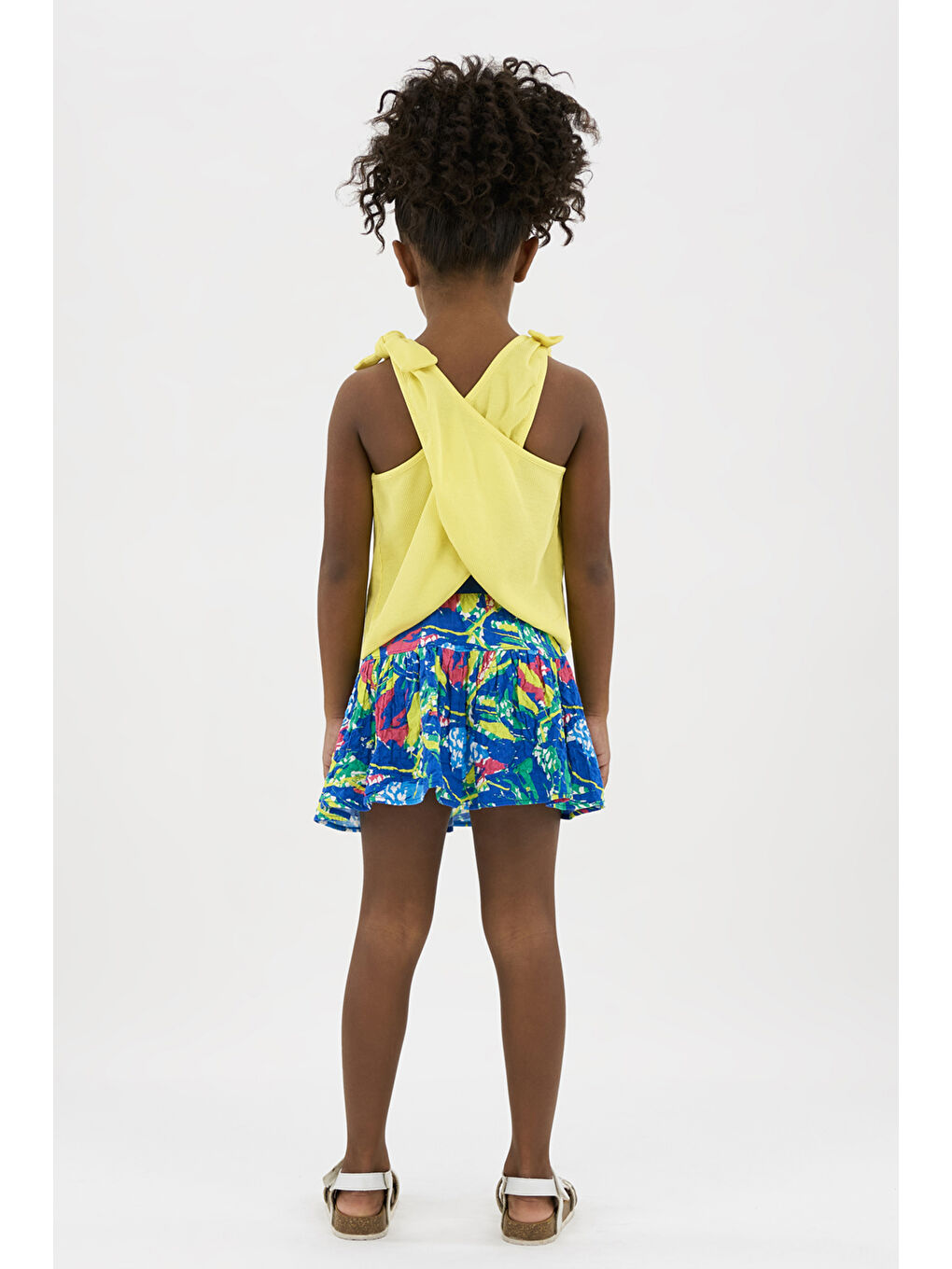 Kız Çocuk Kolları Bağlama Detaylı Sarı Atlet-2