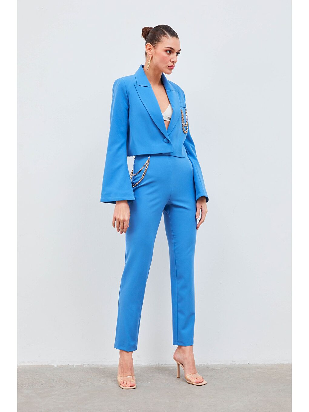 Zincir Aksesuarlı Pantolon - Mavi-2