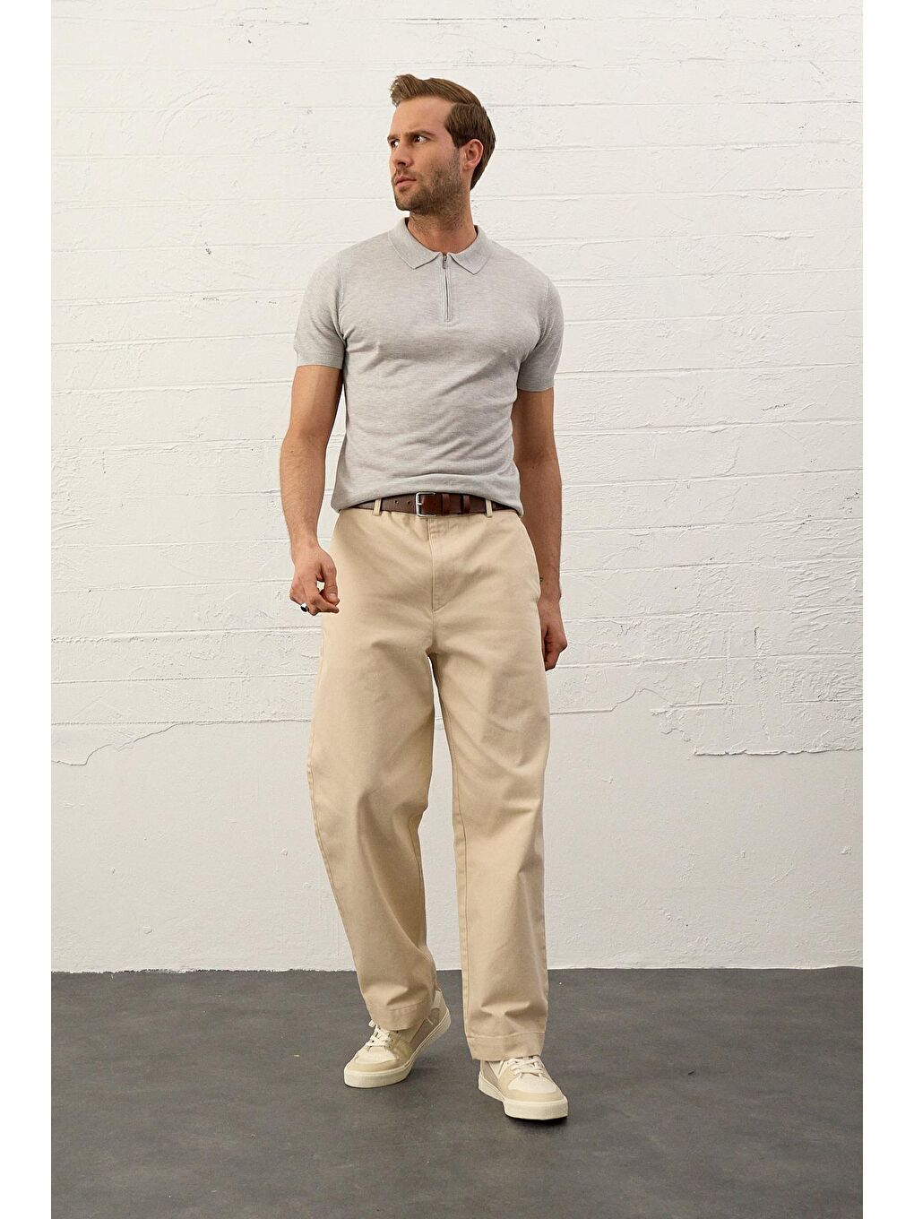 Erkek Basic Slim-Fit Polo Yaka Yazlık Triko Tişört  Gri-5