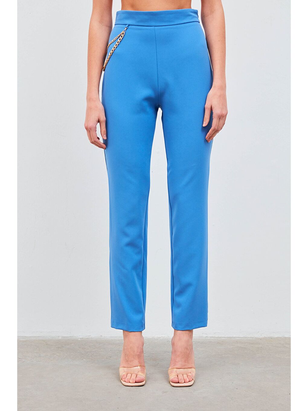 Zincir Aksesuarlı Pantolon - Mavi-3