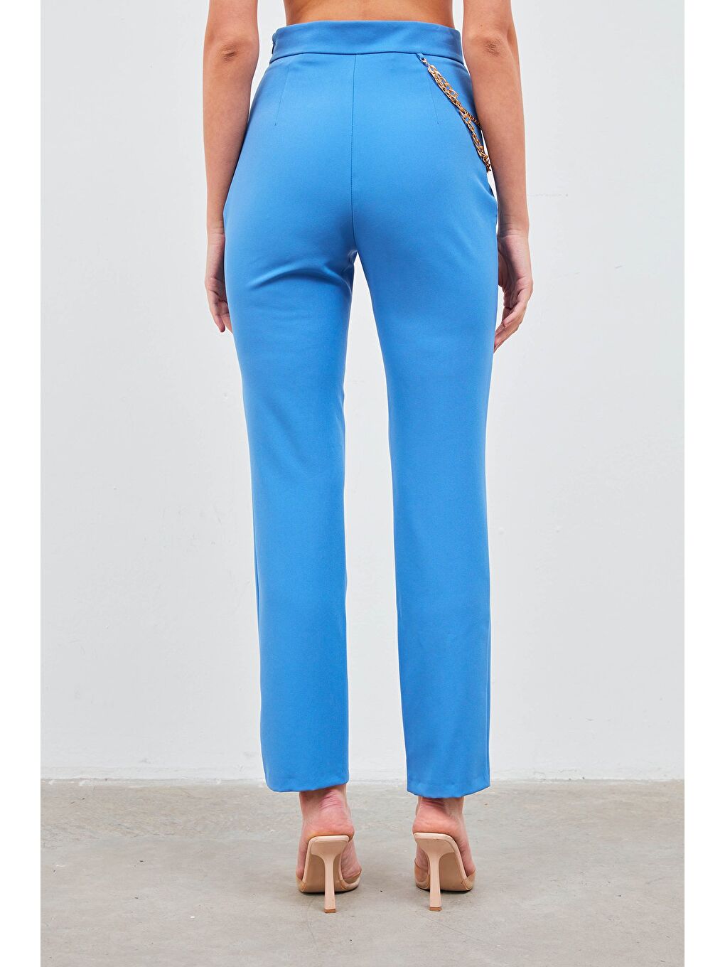 Zincir Aksesuarlı Pantolon - Mavi-5
