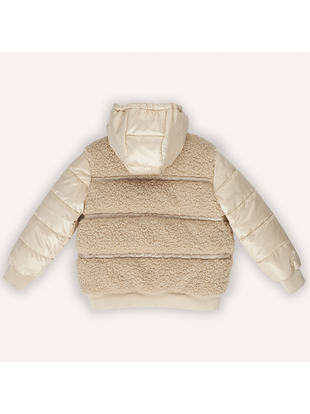 Kız Çocuk Pelüş Detaylı Bej Şişme Mont-3