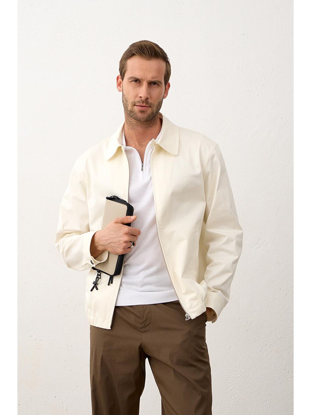 Erkek Basic Slim-Fit Polo Yaka Yazlık Triko Tişört Beyaz-6