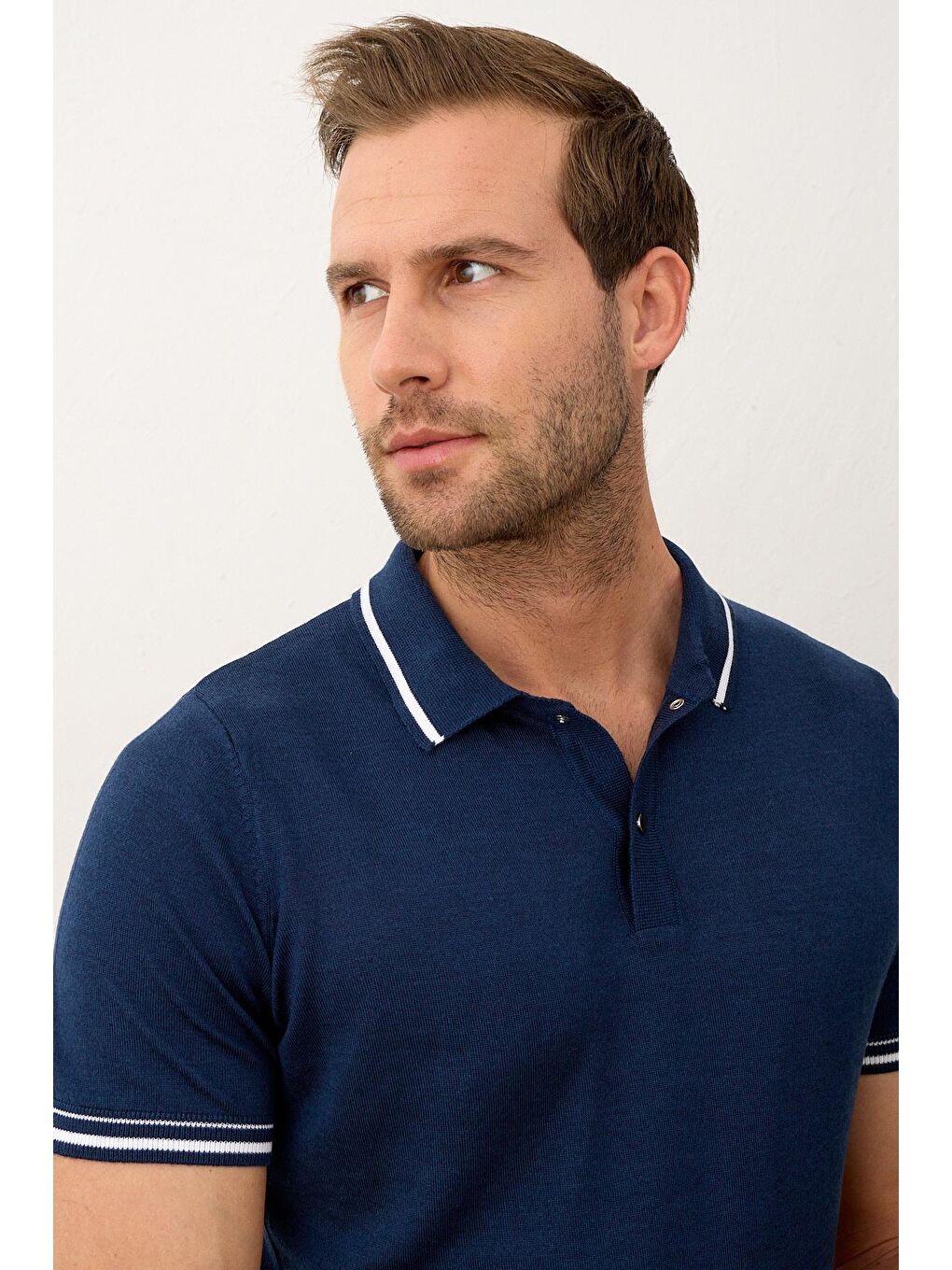 Erkek Çizgili Slim-Fit Yazlık Triko Tişört  İndigo-2