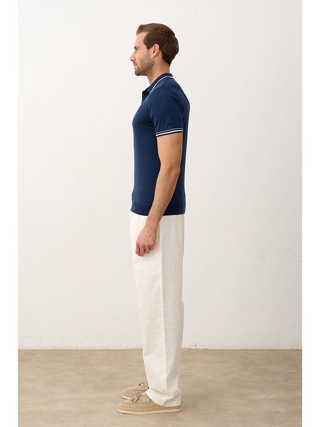 Erkek Çizgili Slim-Fit Yazlık Triko Tişört  İndigo-6