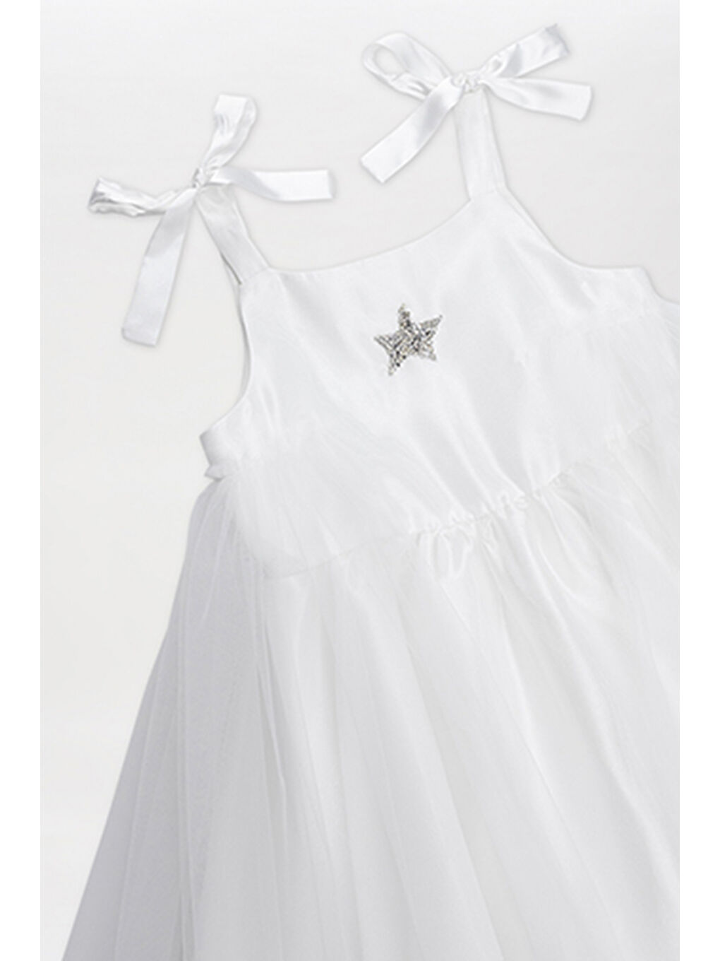 Kız Çocuk Tül Detaylı Ekru Abiye Elbise-2