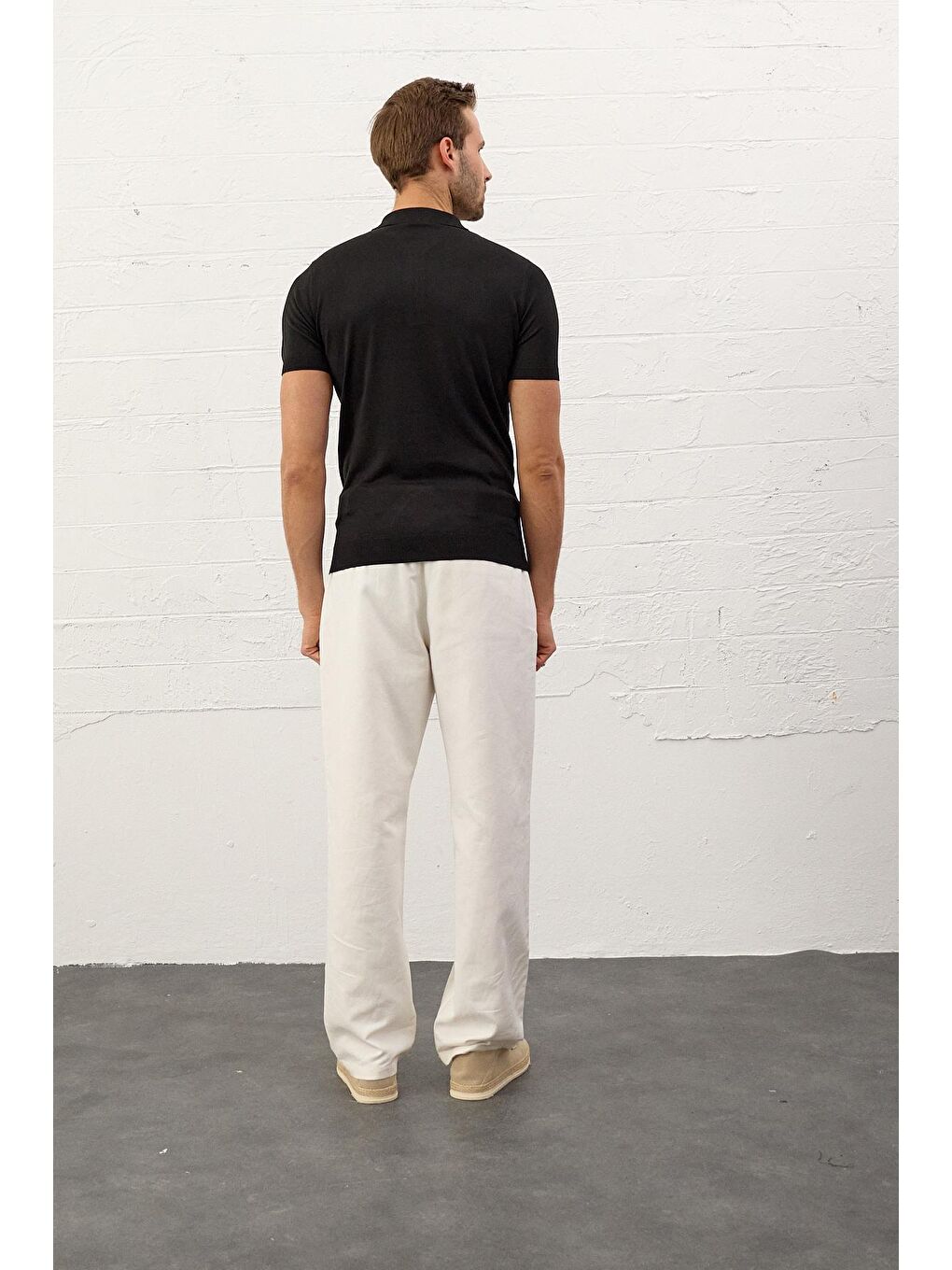 Erkek Slim-Fit Polo Yaka Yazlık Triko Tişört Siyah-5