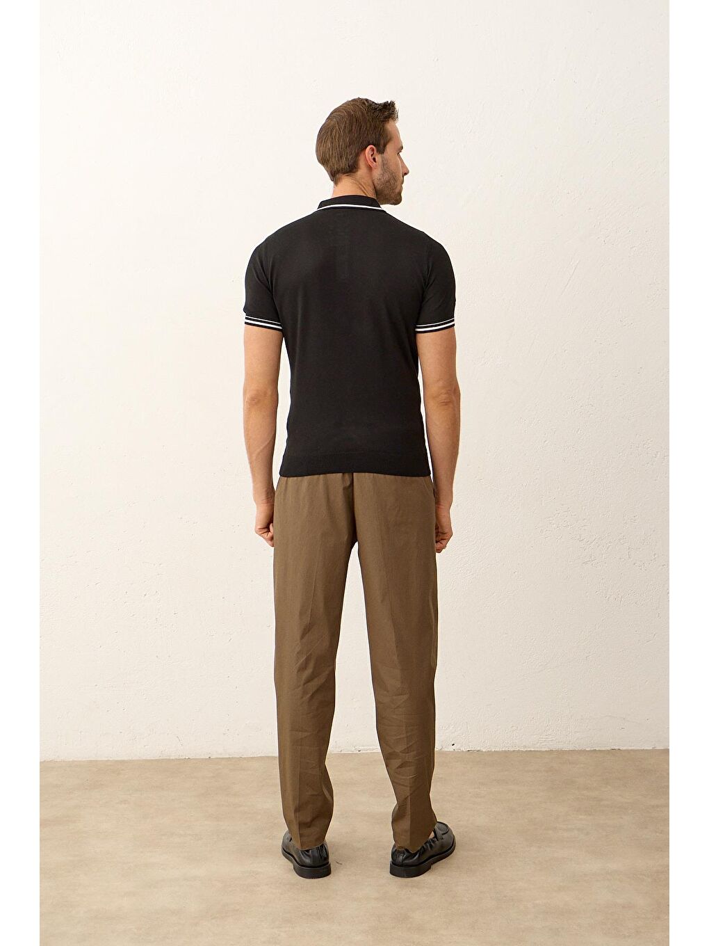 Erkek Slim-Fit Yazlık Triko Polo Yaka Tişört Siyah-3