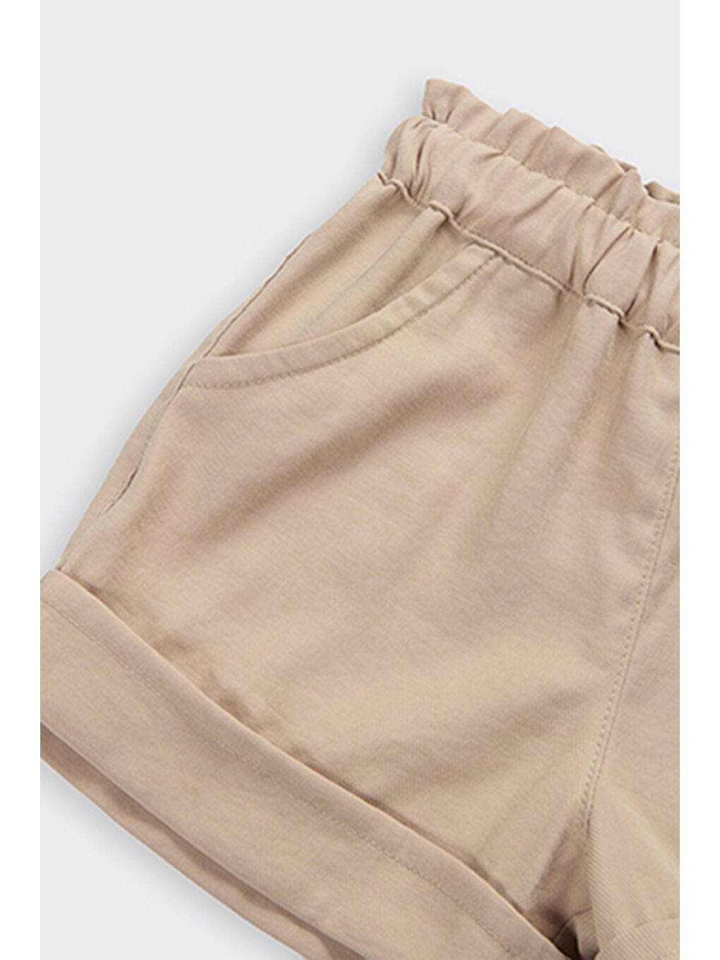 Kız Bebek Beli Lastikli Bej Şort-1