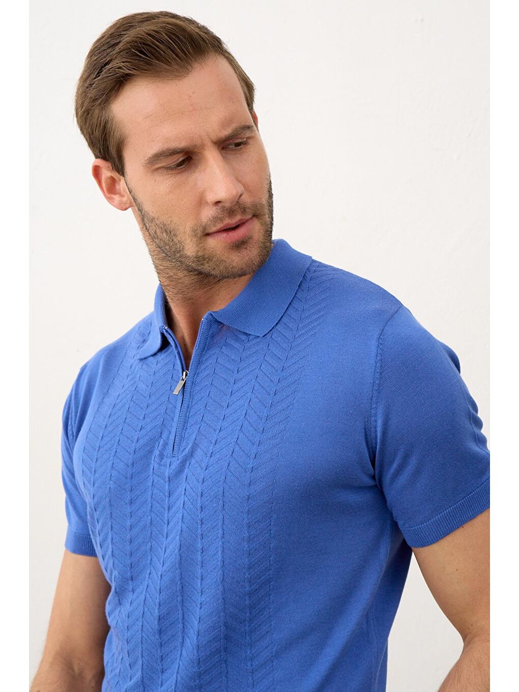 Danger Mavi Erkek Slim-Fit Polo Yaka Yazlık Triko Tişört  Saks