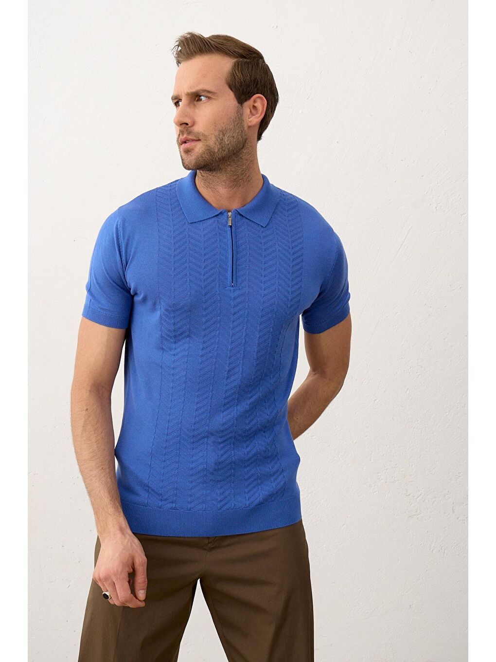 Danger Mavi Erkek Slim-Fit Polo Yaka Yazlık Triko Tişört  Saks - 1