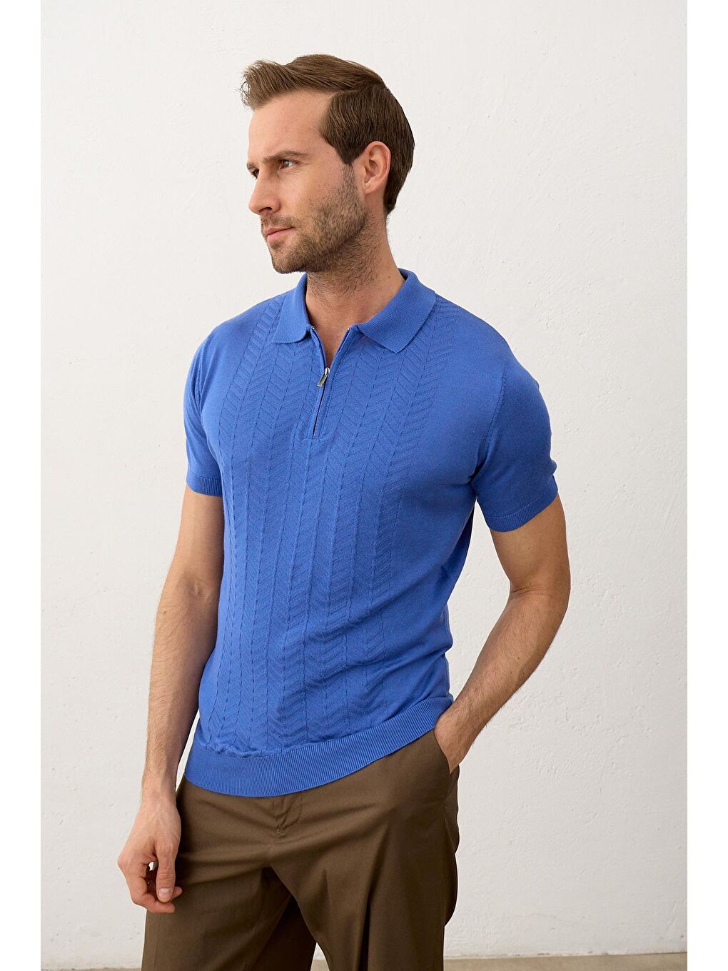 Danger Mavi Erkek Slim-Fit Polo Yaka Yazlık Triko Tişört  Saks - 4