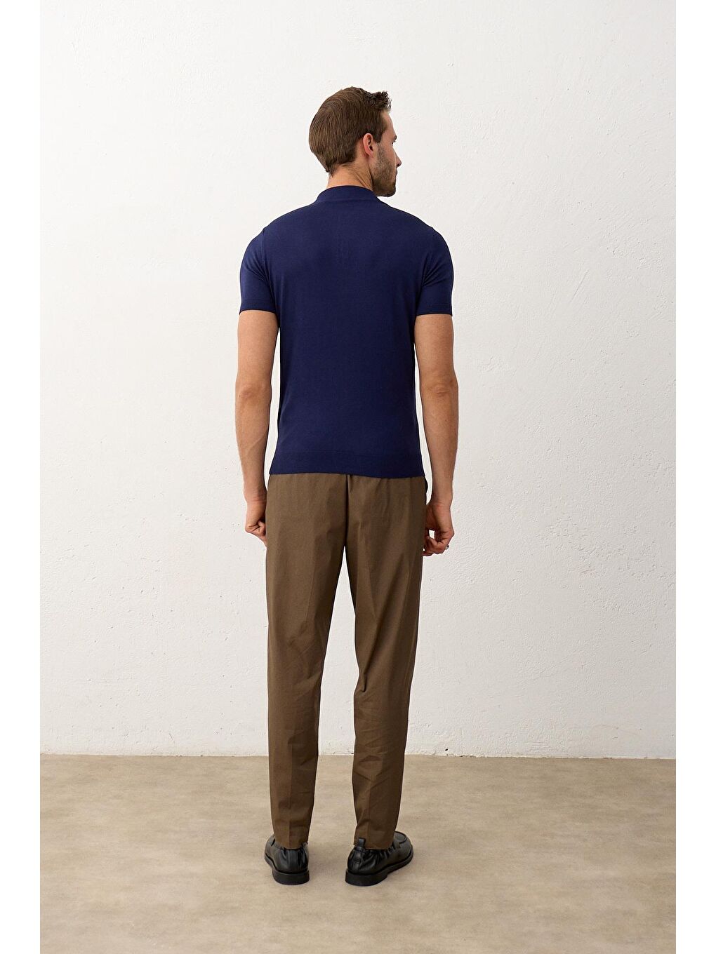 Lacivert Erkek Fermuarlı Slim-Fit Yazlık Triko Tişört Marine-6