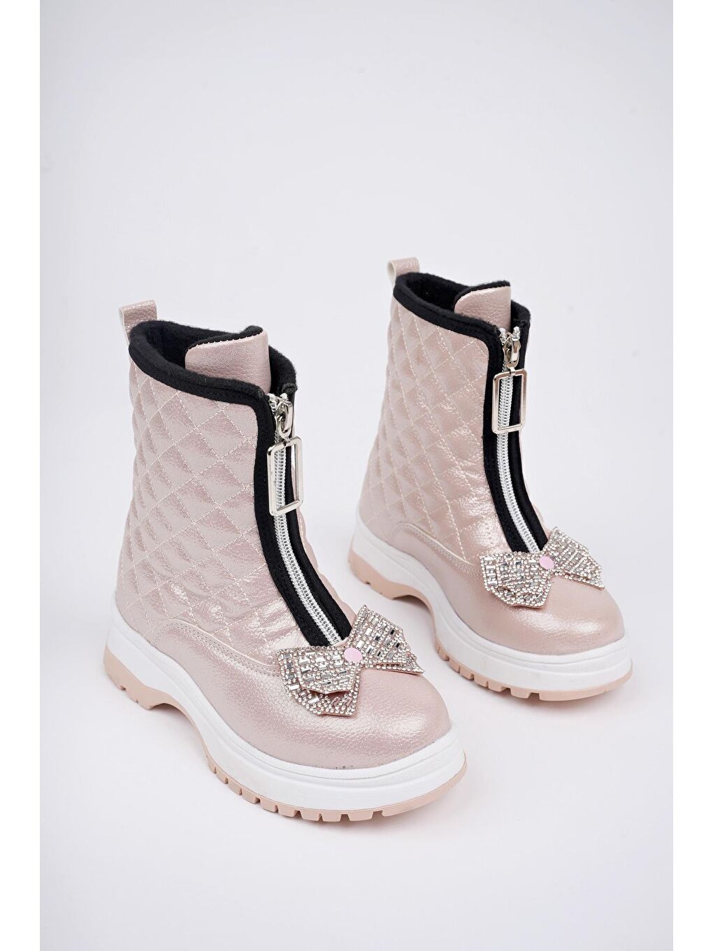 Pembe PONNY Tırtıklı Kaymaz Taban Önü Fermuarlı ve Fiyonklu Çocuk Kışlık Bot
