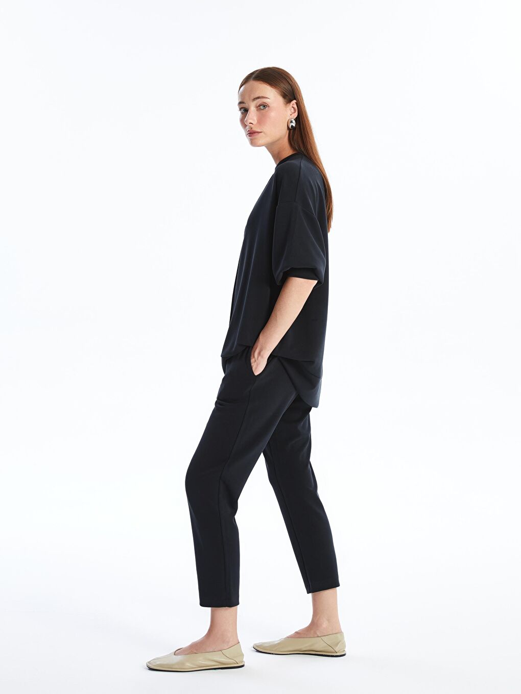 Siyah Trento - Modal Kumaş Havuç Kesim Pantolon-1