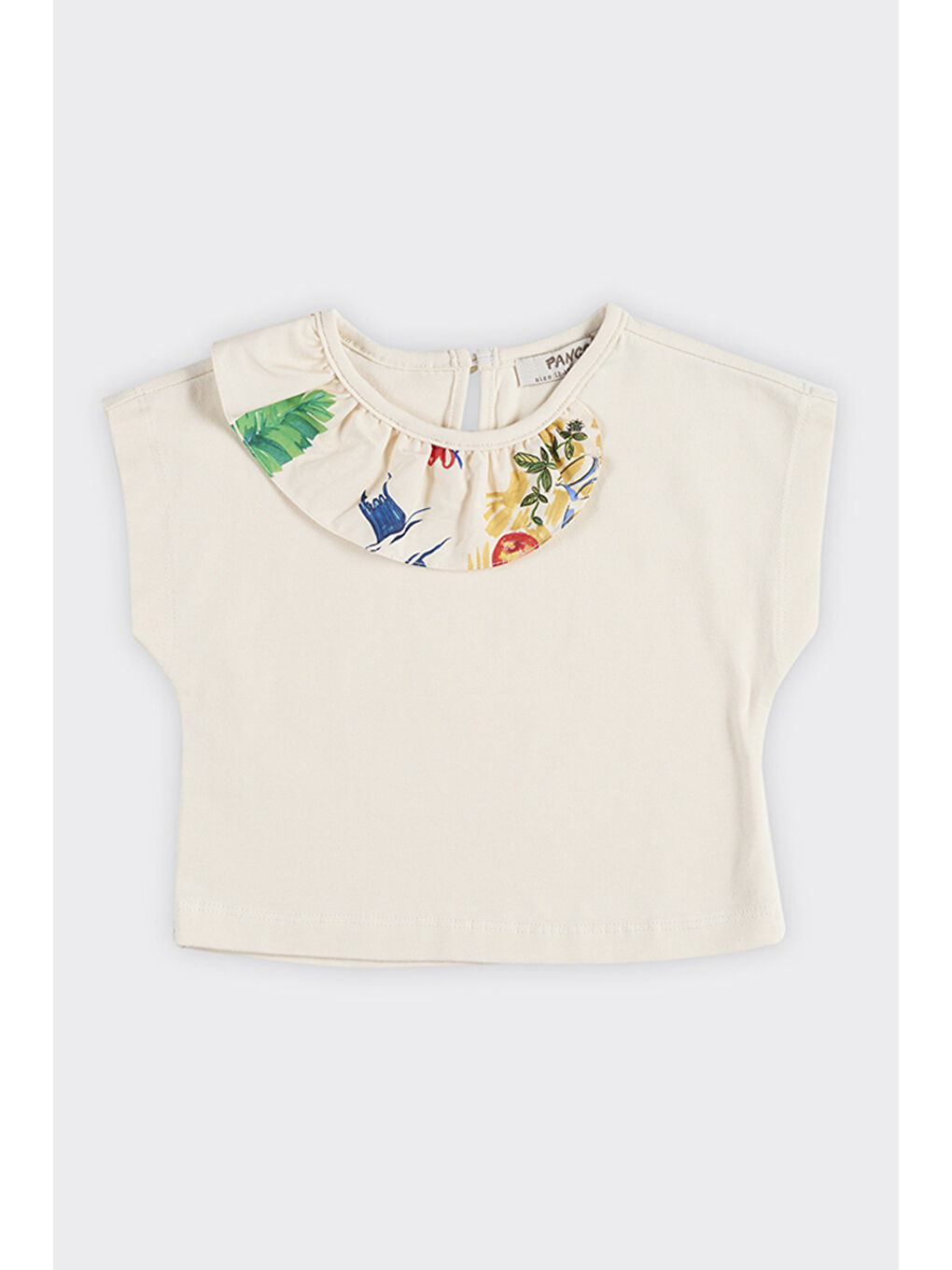 Kız Bebek Yakası Fırfır Detaylı Bej Tişört