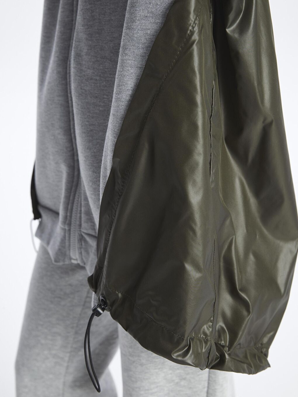 Gri Fermuarlı Kapuşonlu Kumaş Karışımlı Oversize Sweatshirt - Tokyo-4