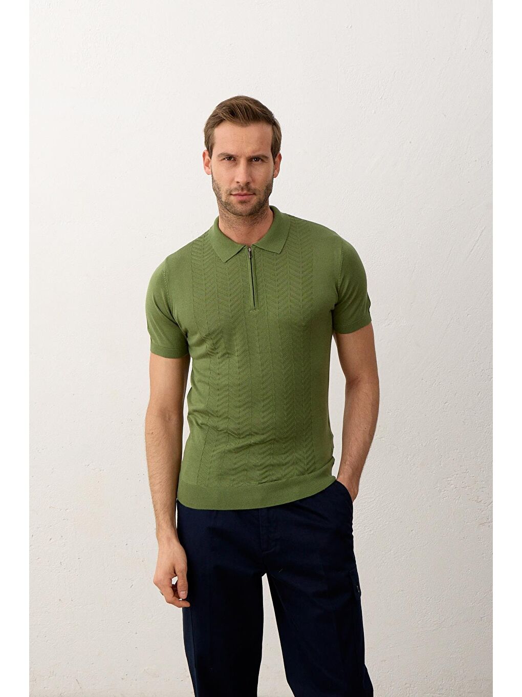 Danger Yeşil Erkek Slim-Fit Kalıp Polo Yaka Yazlık Triko Tişört