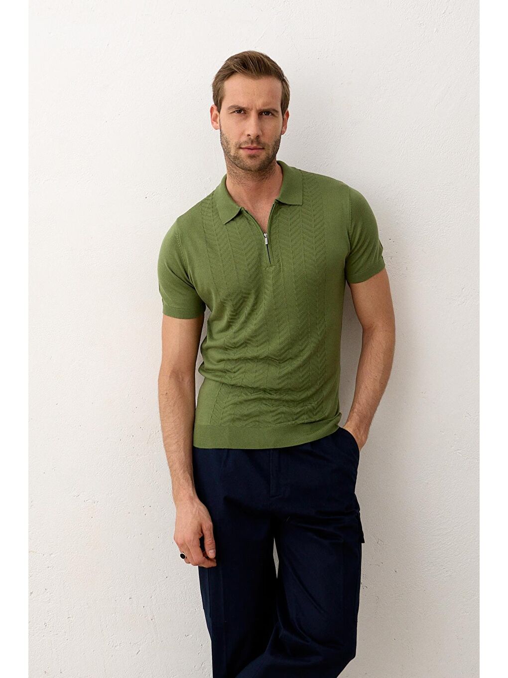 Danger Yeşil Erkek Slim-Fit Kalıp Polo Yaka Yazlık Triko Tişört - 1
