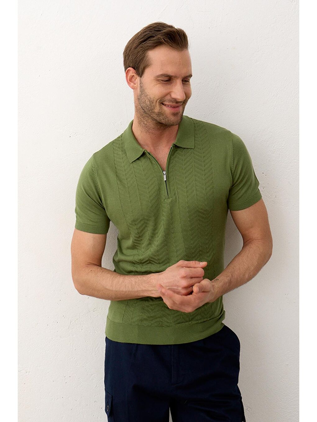 Danger Yeşil Erkek Slim-Fit Kalıp Polo Yaka Yazlık Triko Tişört - 2