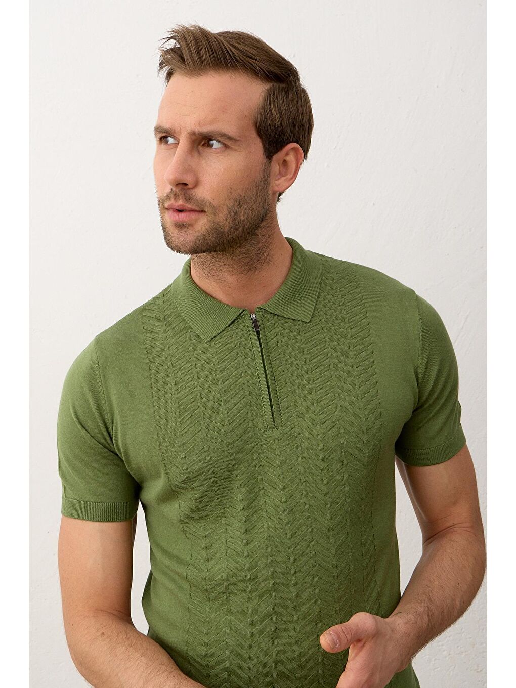 Danger Yeşil Erkek Slim-Fit Kalıp Polo Yaka Yazlık Triko Tişört - 6