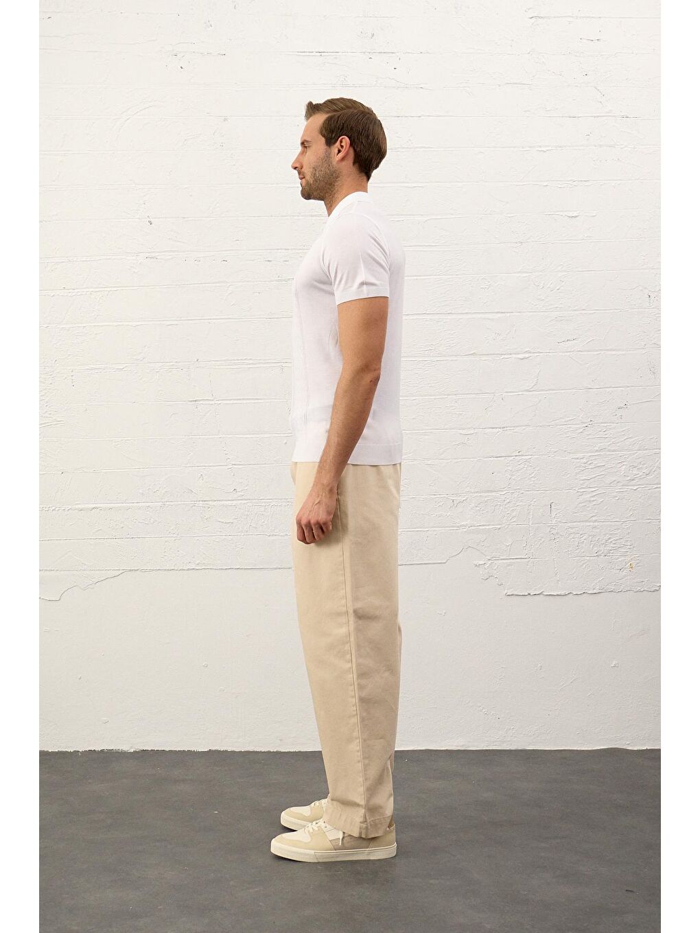 Beyaz Erkek Fermuarlı Slim-Fit Yazlık Triko Tişört-5