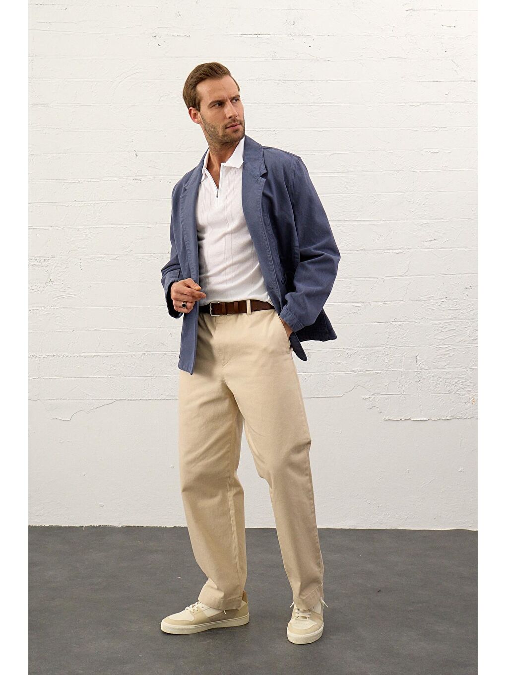 Beyaz Erkek Fermuarlı Slim-Fit Yazlık Triko Tişört-6