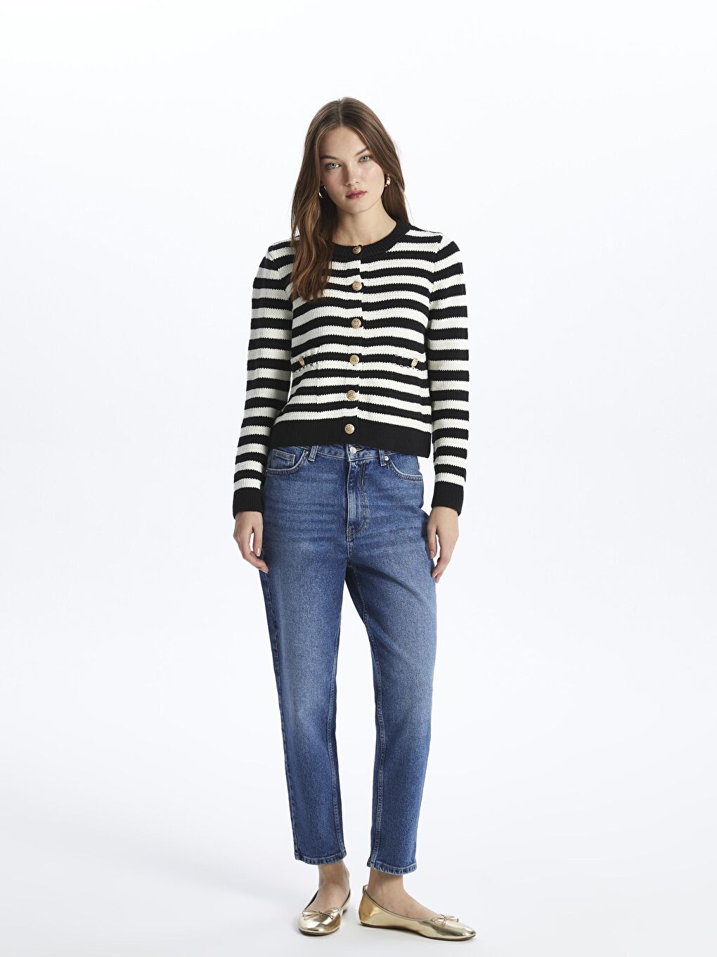 Siyah Düğmeli Çizgili Triko Hırka - Amalfi-1