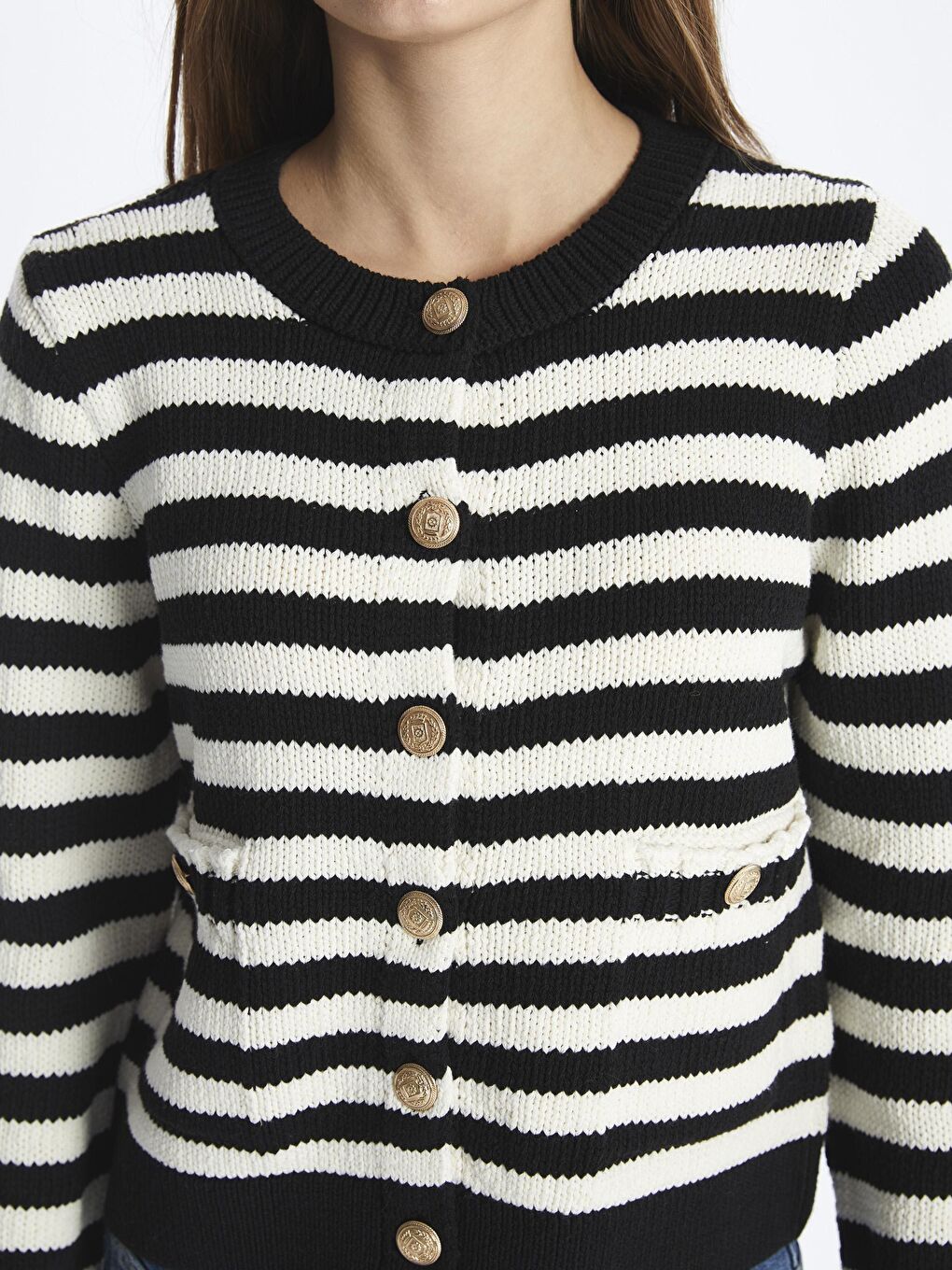 Siyah Düğmeli Çizgili Triko Hırka - Amalfi-3