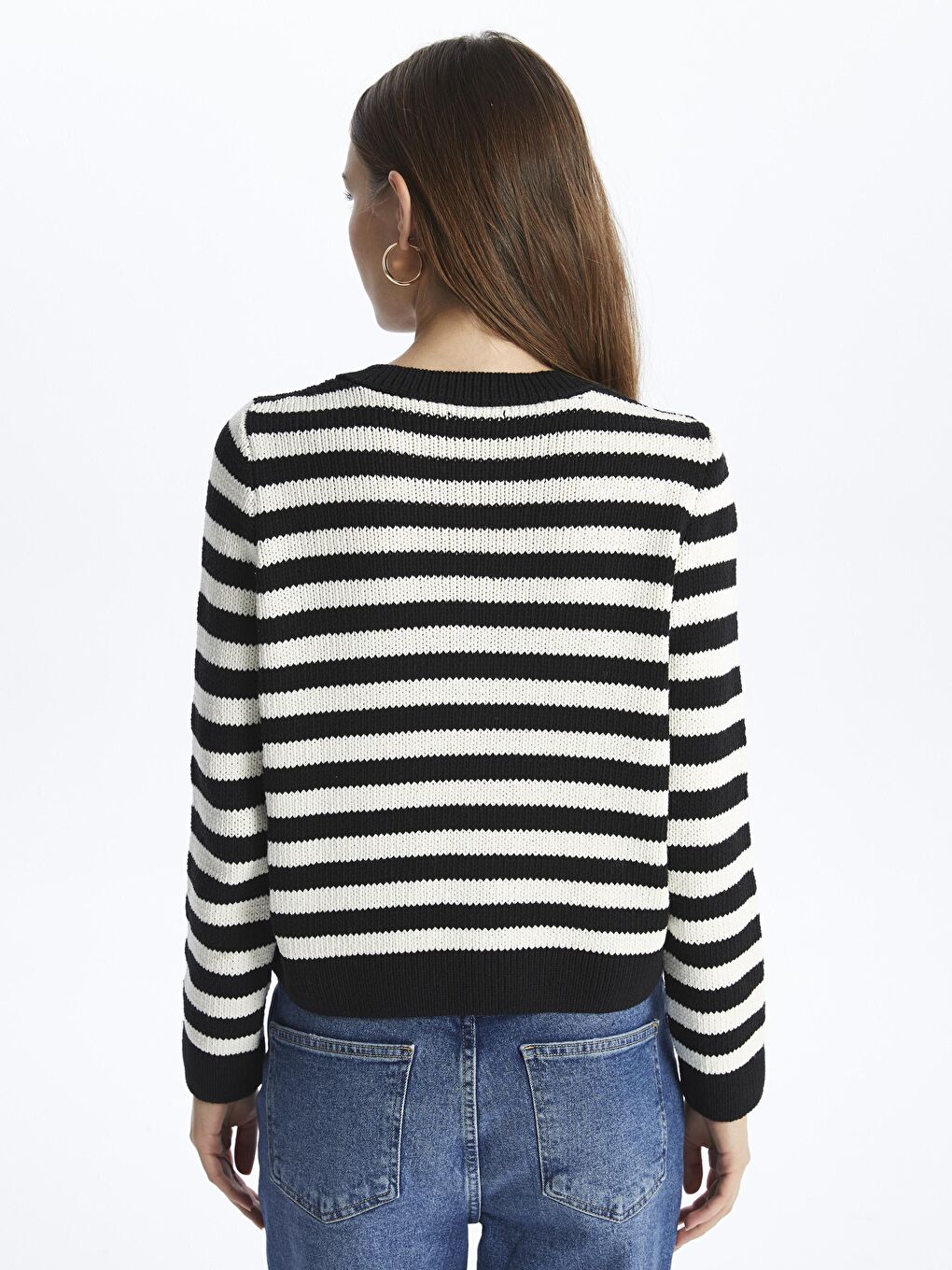 Siyah Düğmeli Çizgili Triko Hırka - Amalfi-4