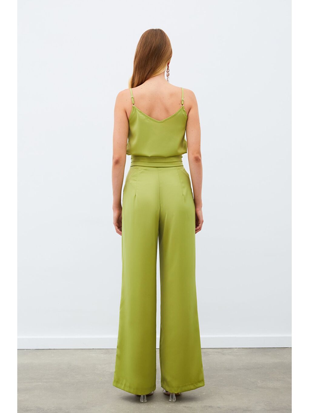 Cepli Salaş Saten Pantolon - Yağ Yeşili-6