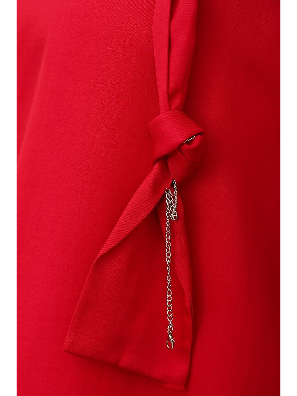 Kırmızı Yakası Düğümlü Zincirli Uzun Tunik-4