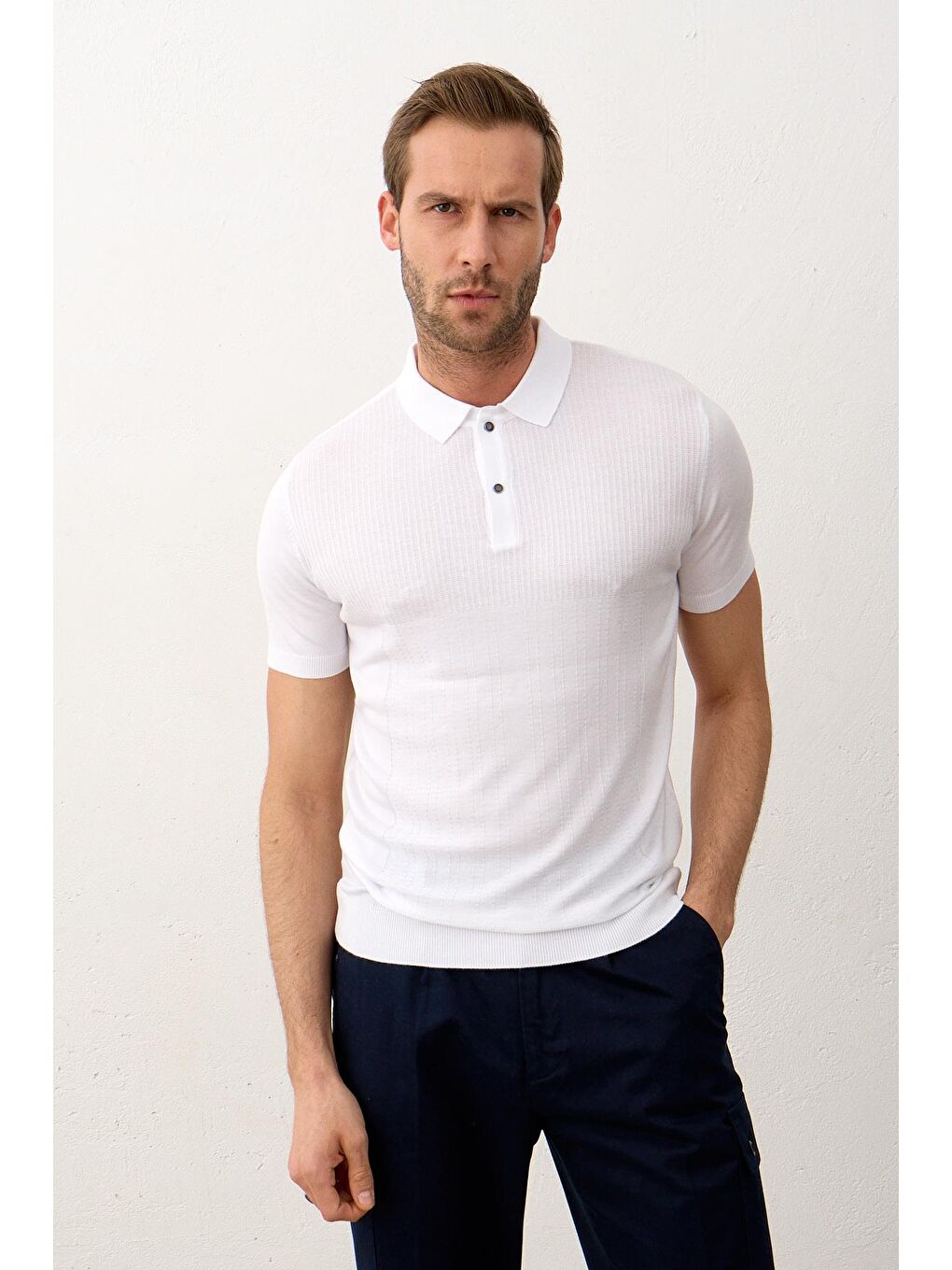 Danger Erkek Slim-Fit Yazlık Triko Polo Yaka Tişört Beyaz