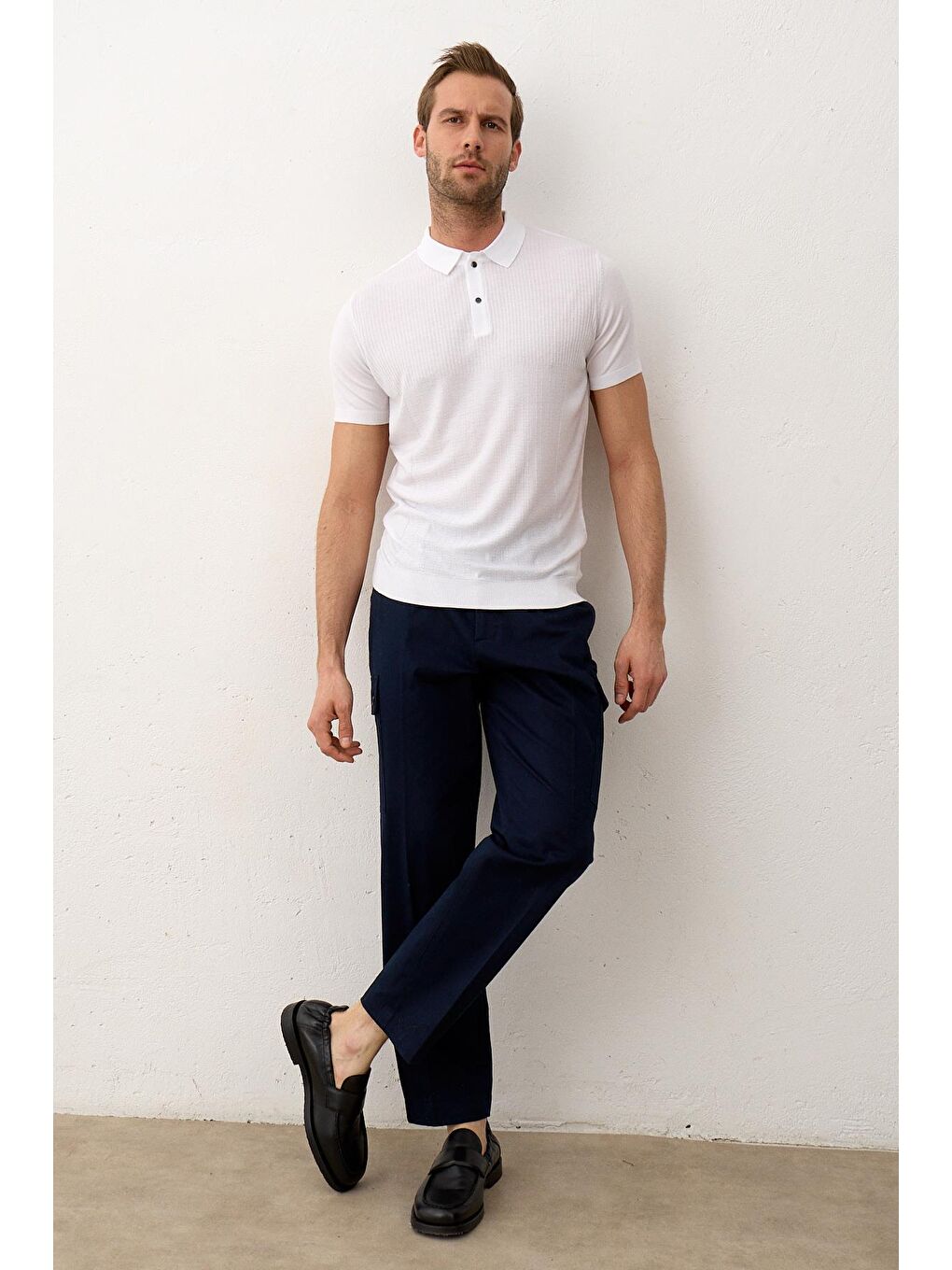 Danger Erkek Slim-Fit Yazlık Triko Polo Yaka Tişört Beyaz - 3